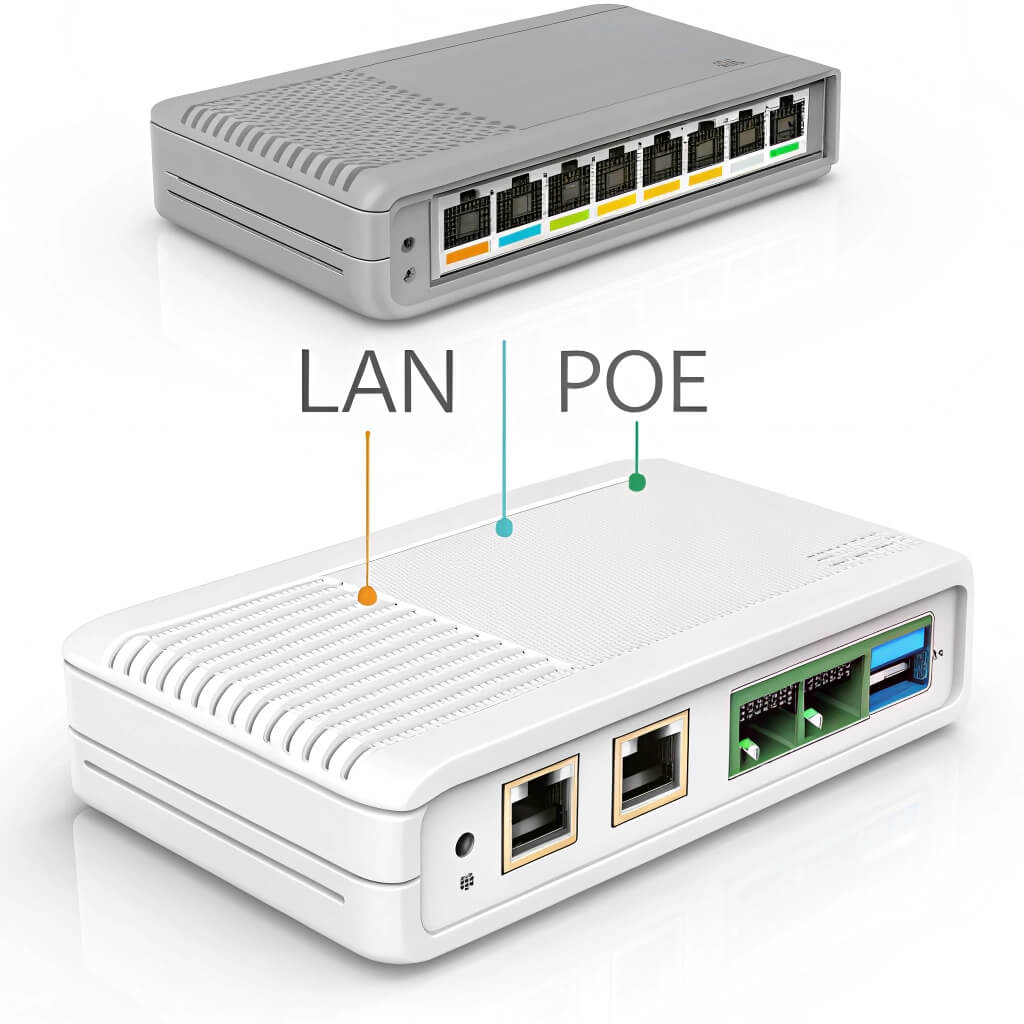 standard LAN vs. PoE-enabled Ethernet ports